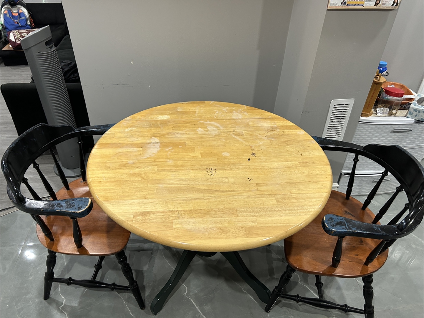 Round Drop Leaf Table and Two Chairs