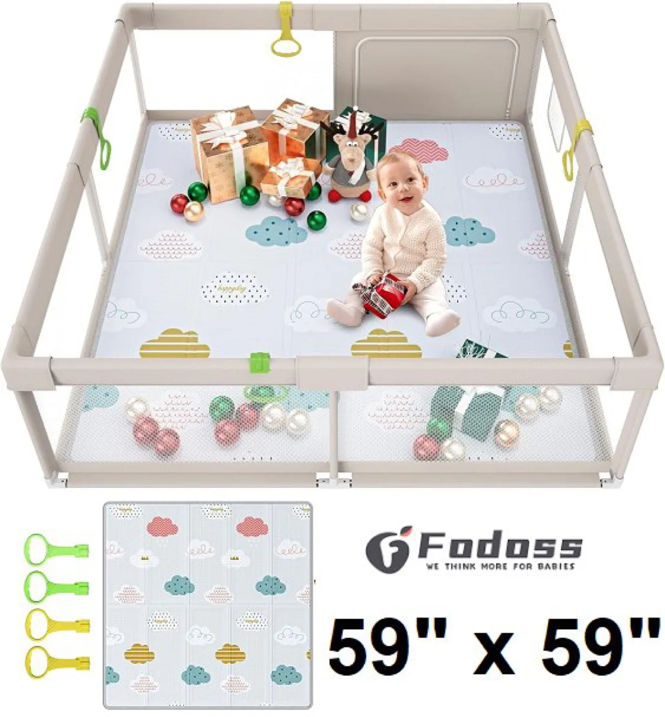 NEW BABY PLAYPEN WITH MAT - 59" X 59" thumbnail