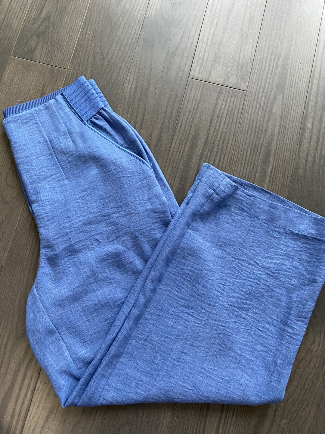 Blue Linen-Blend Wide Leg Pants - size 26