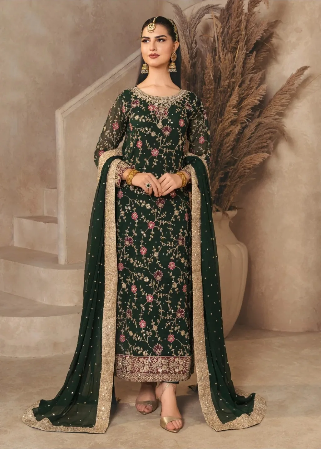 Pakistani Green Embroidered Shalwar Kameez Suit thumbnail