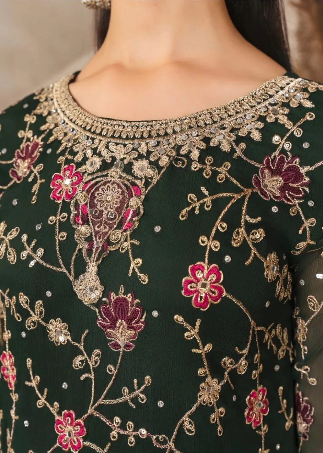 Pakistani Green Embroidered Shalwar Kameez Suit image indicator(3)