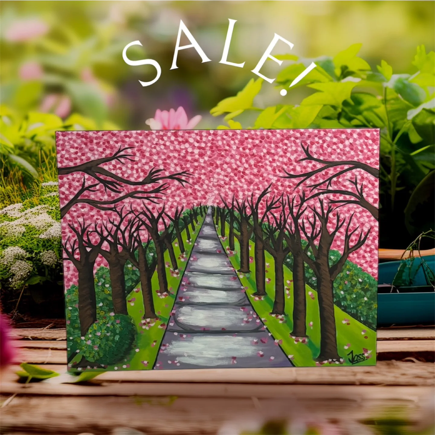 Original Cherry Blossom Pathway Painting thumbnail