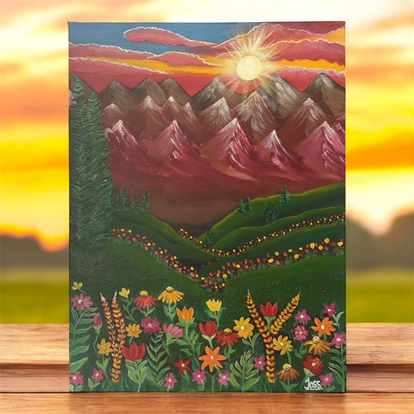 Original Landscape Painting - Mountain Sunset