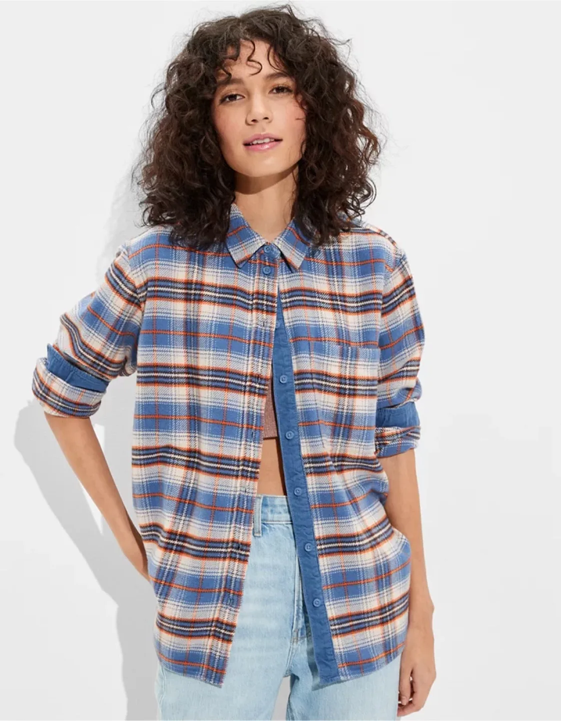 American Eagle Oversized plaid cotton Button-Up Shirt size xs/s image indicator(2)
