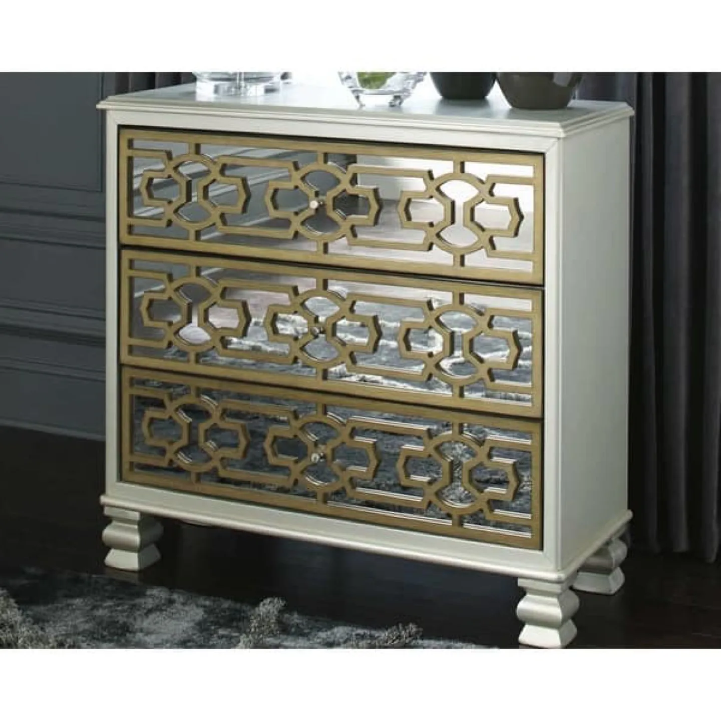 Elegant Mirrored Three-Drawer Chest image indicator(4)