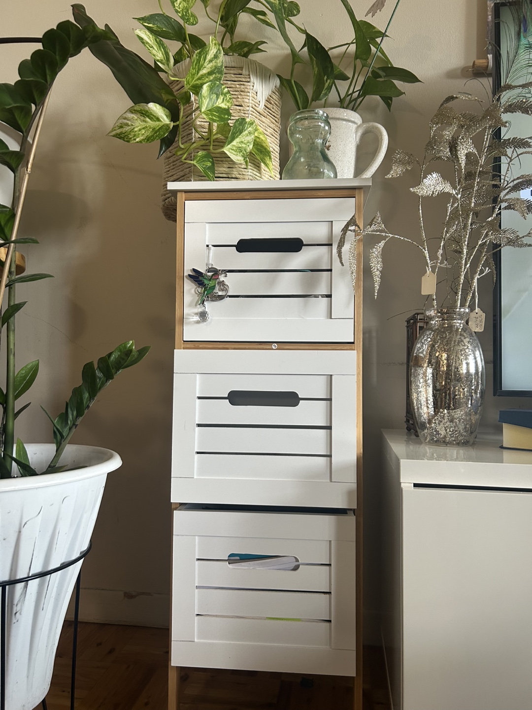 Three-tiered White Wooden Crate Organizer
