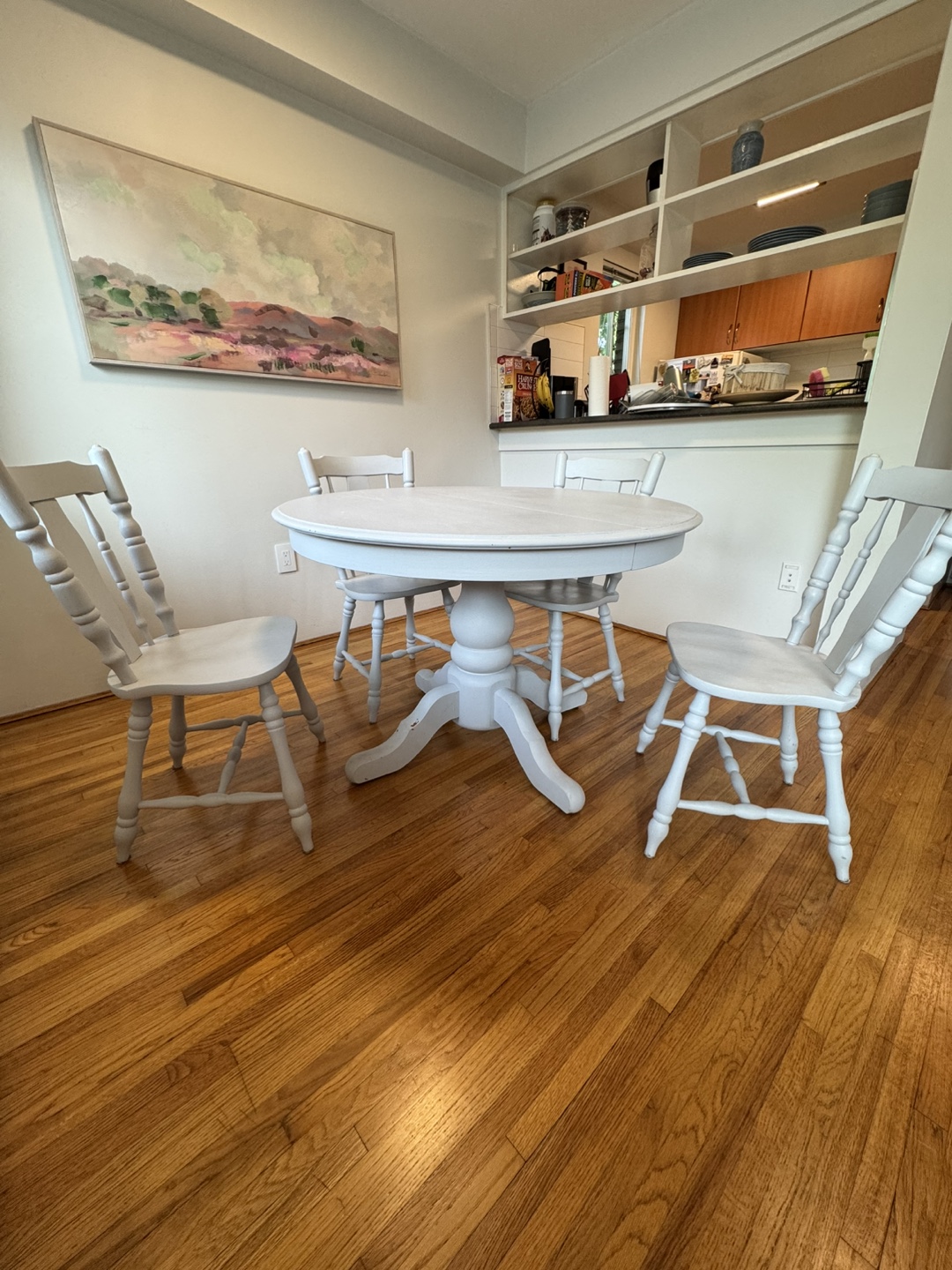 Painted Round Drop Leaf Dining Table and Four Chairs - photo 4