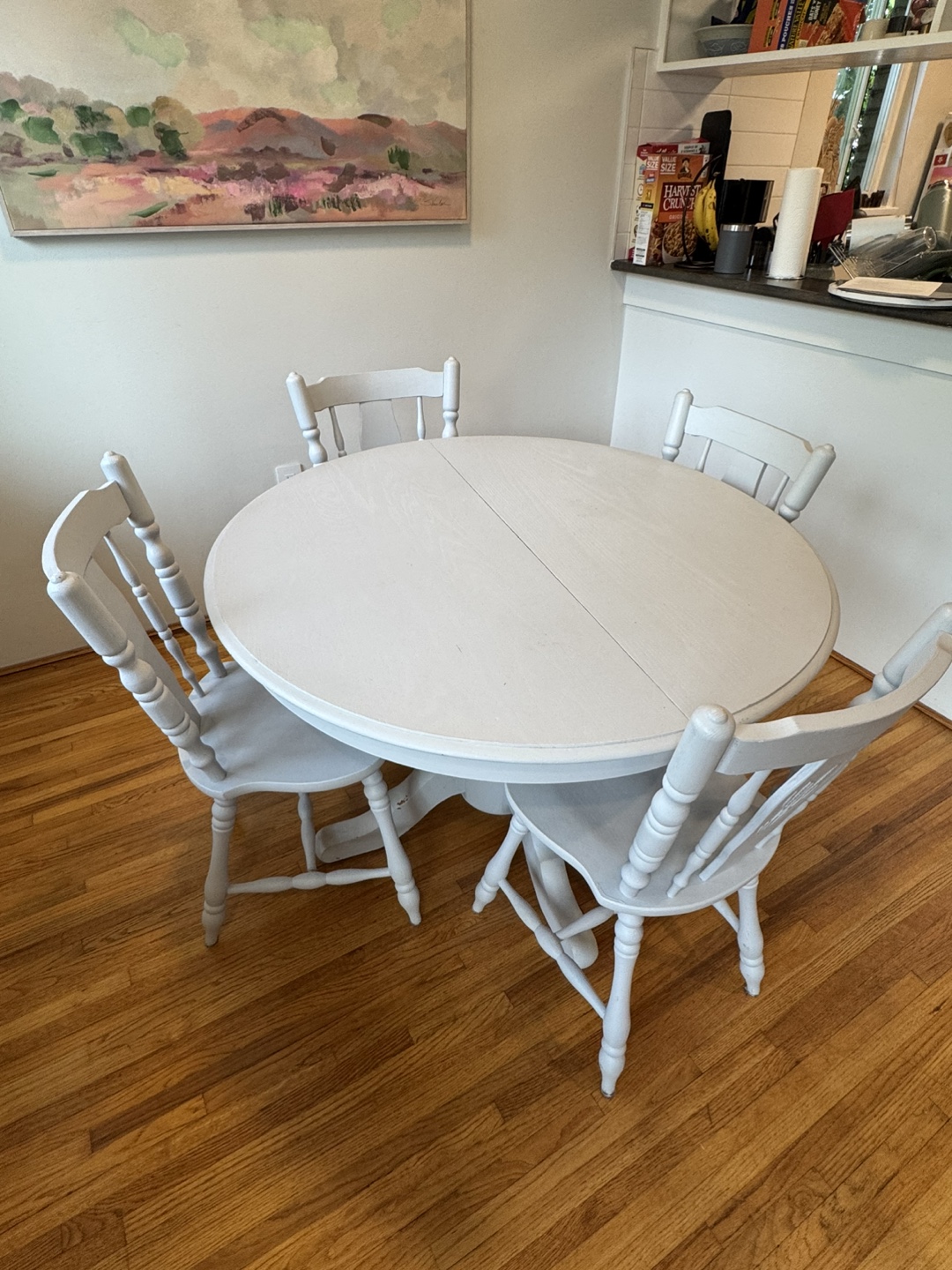 Painted Round Drop Leaf Dining Table and Four Chairs - photo 3