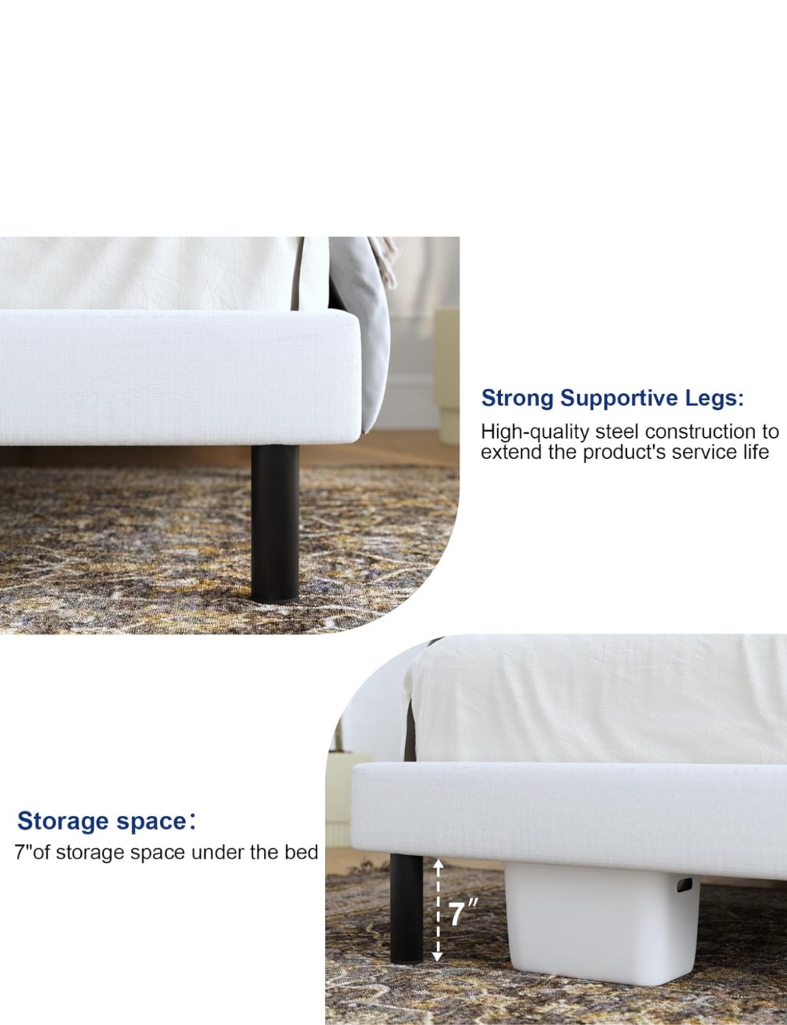 Queen Size Upholstered Platform Bed Frame - White - photo 3