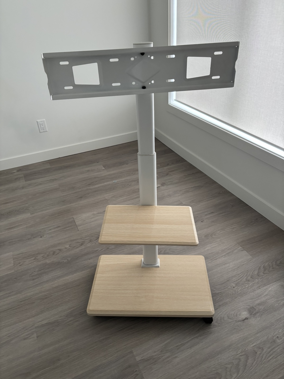 TV Stand with Mount - White and Light Wood