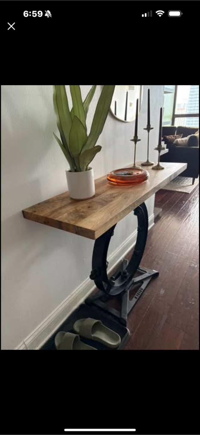 Industrial Console Table with Wooden Top - photo 3