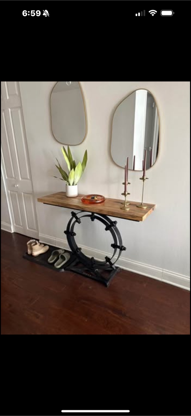 Industrial Console Table with Wooden Top - photo 2