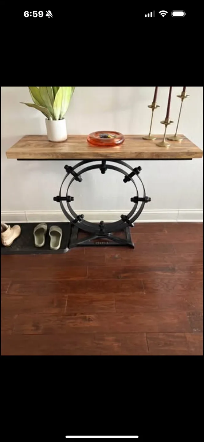 Industrial Console Table with Wooden Top thumbnail