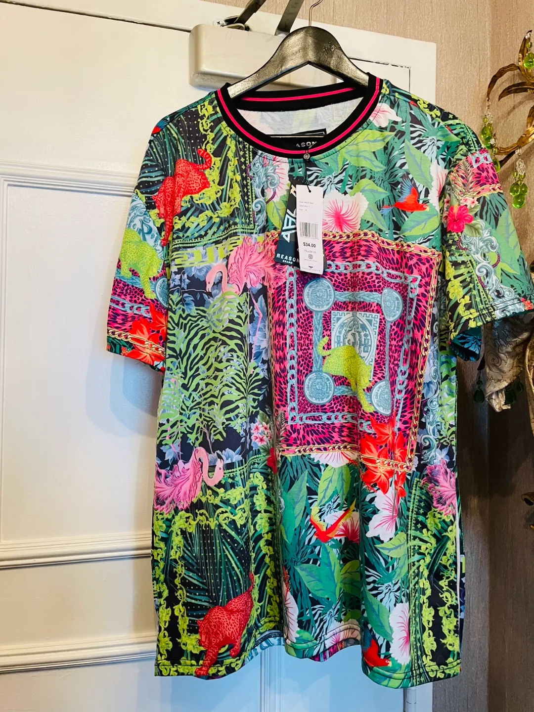 REASON Men's XL Tropical Print Polo Shirt image indicator(3)