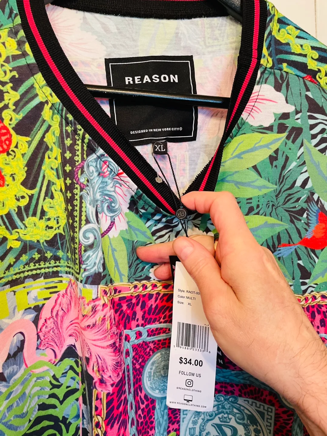 REASON Men's XL Tropical Print Polo Shirt thumbnail