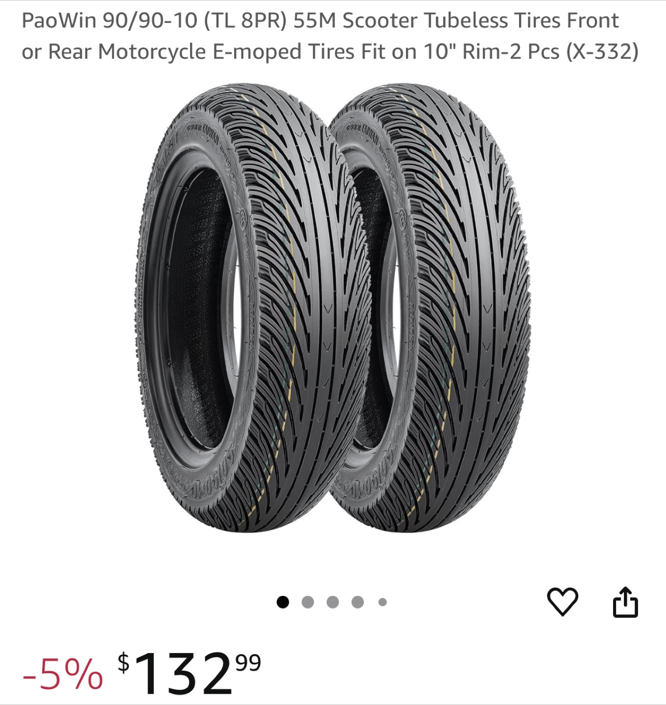 Pair of PaoWin 90/90-10 Tubeless Scooter Tires