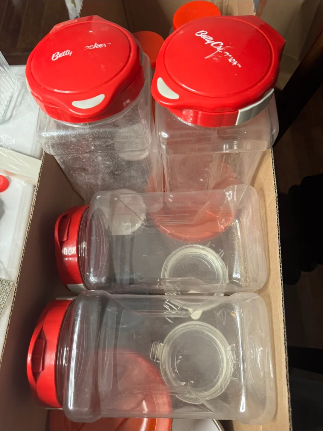Bulk Lot of Clear Plastic and Glass Storage Jars with Lids thumbnail