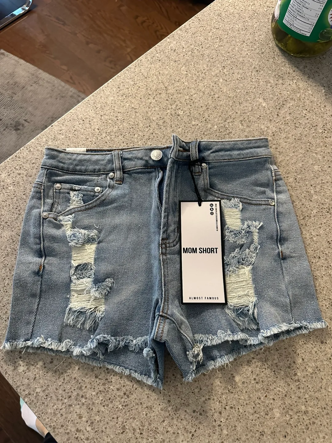 Almost Famous Mom Shorts - Light Wash Distressed Denim thumbnail
