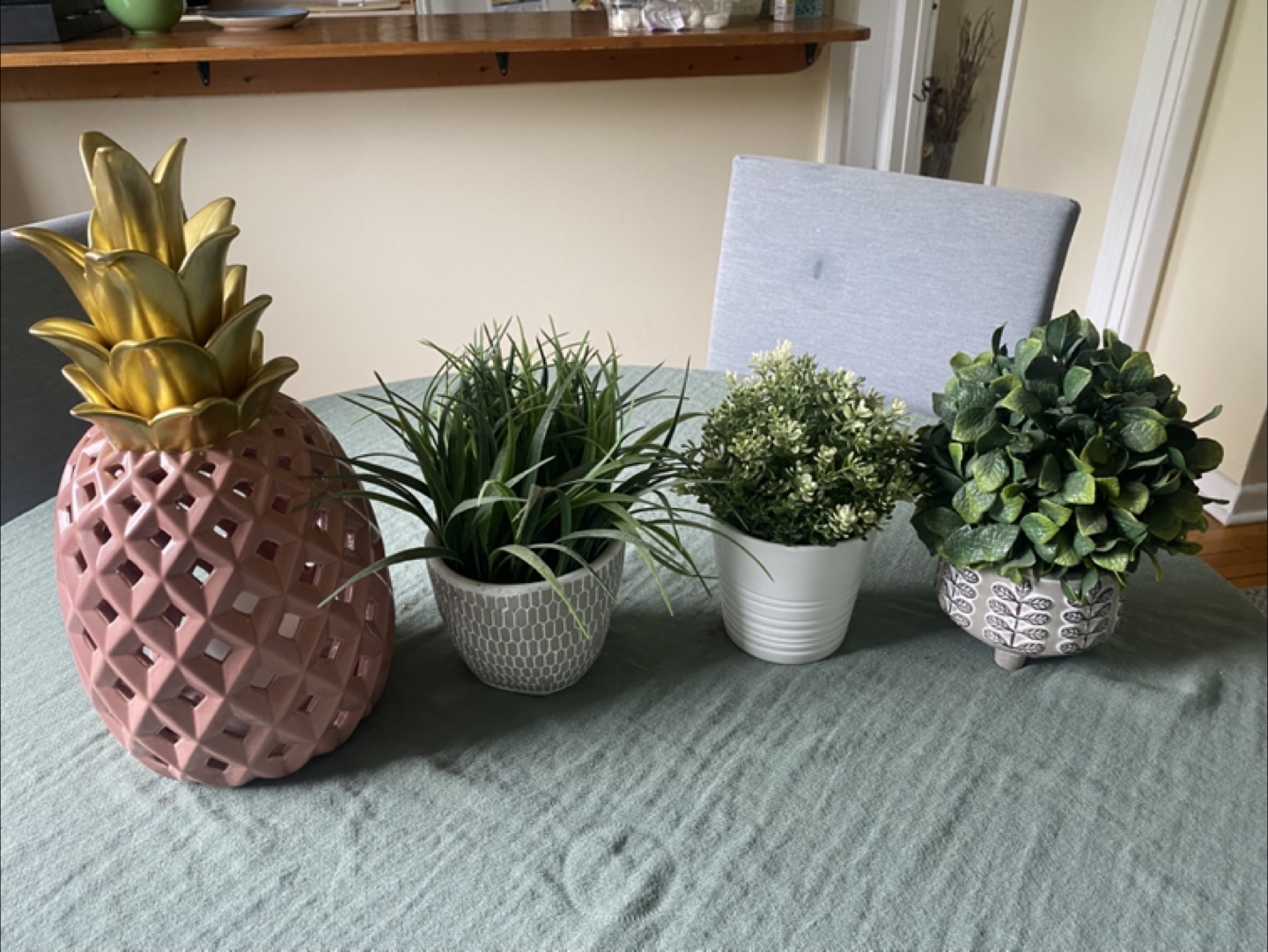 Gold Pineapple Decor & 3 Faux Plants