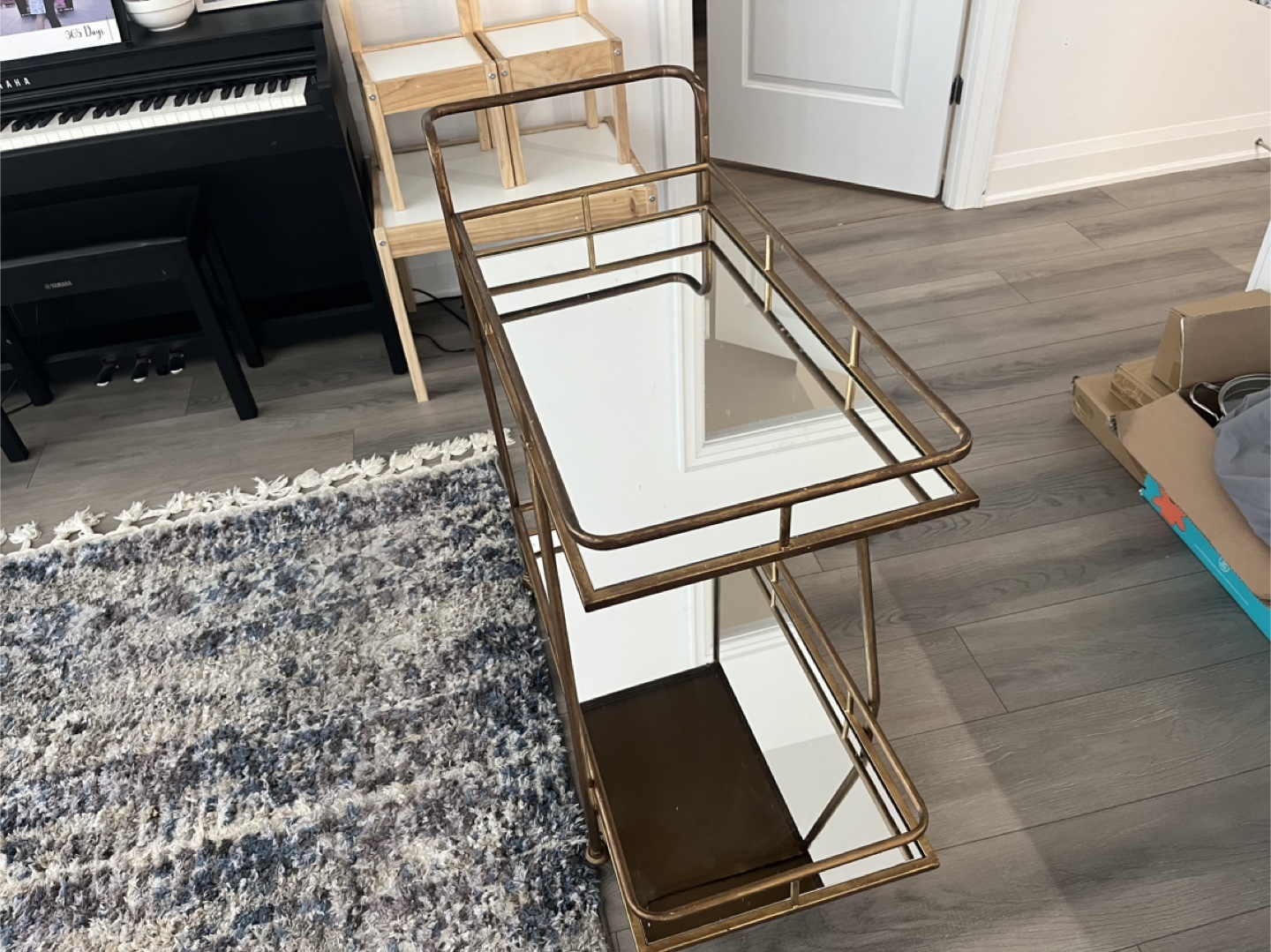 Gold Metal Bar Cart with Mirrored Shelves - photo 3