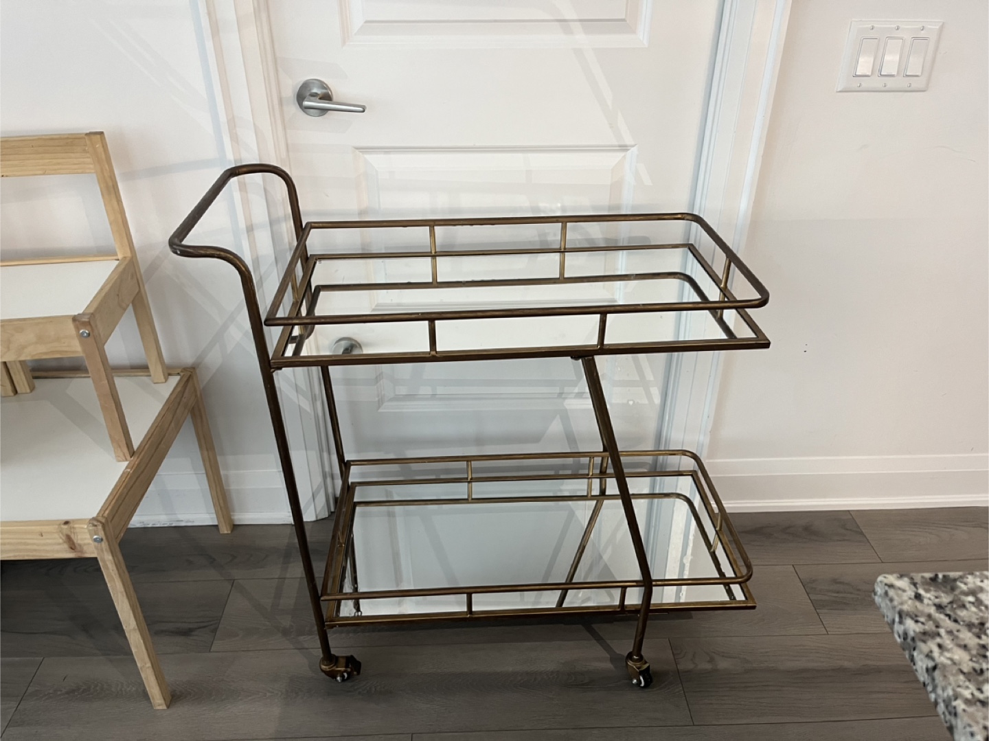 Gold Metal Bar Cart with Mirrored Shelves