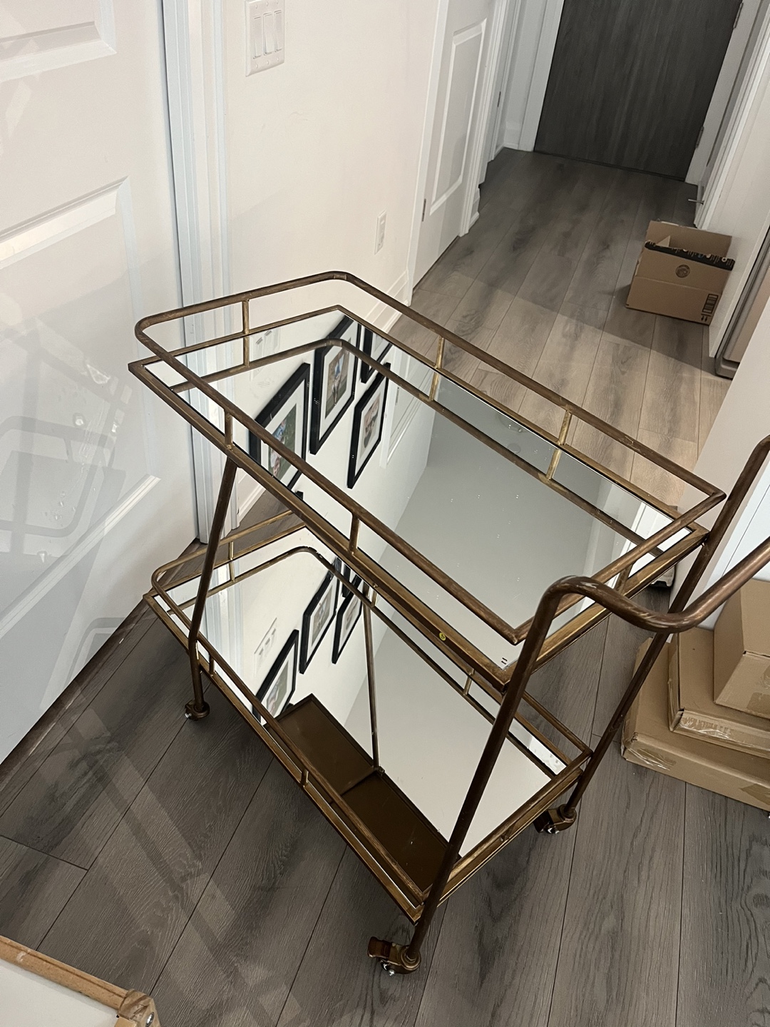 Gold Metal Bar Cart with Mirrored Shelves - photo 4