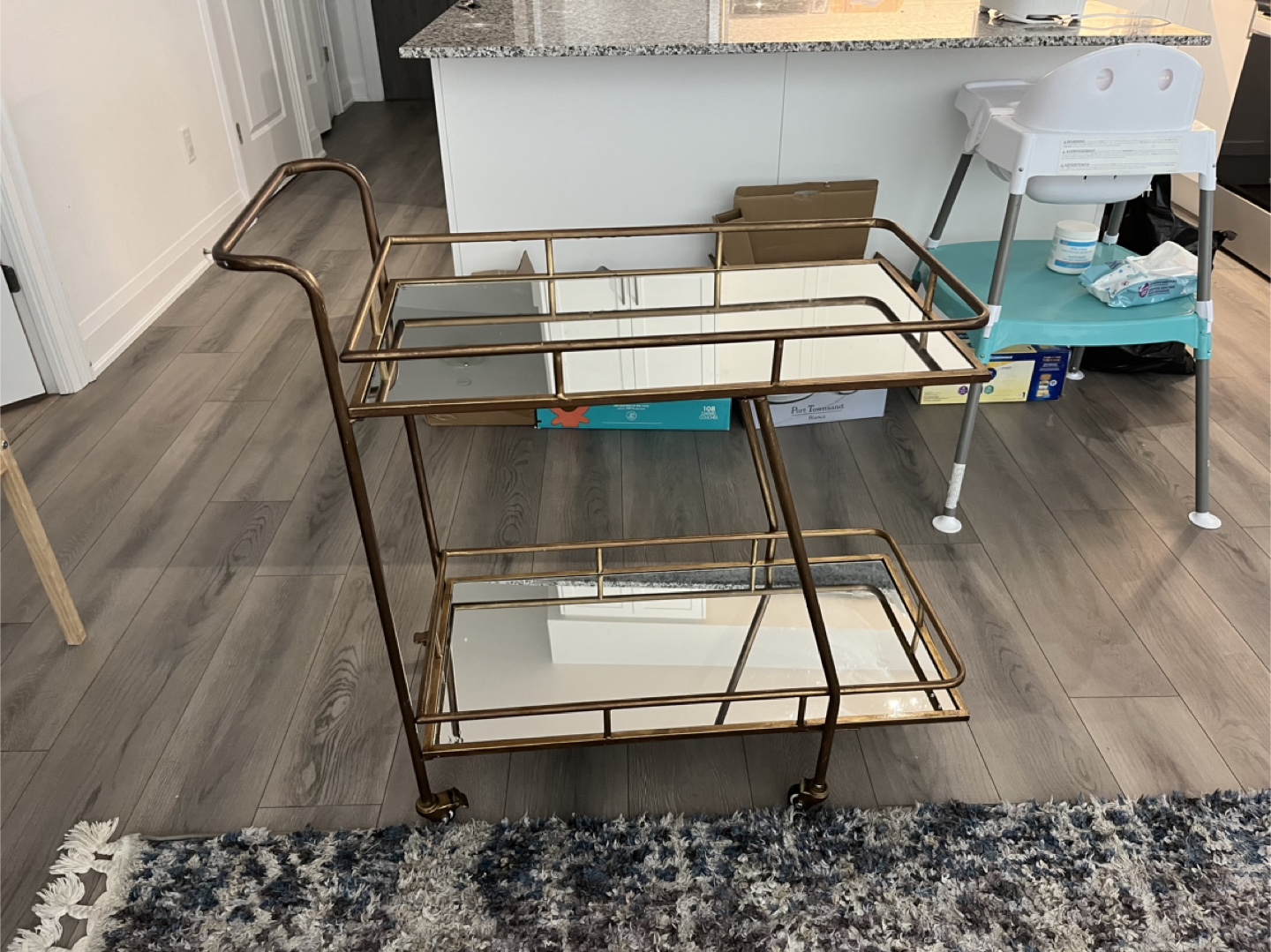 Gold Metal Bar Cart with Mirrored Shelves - photo 2
