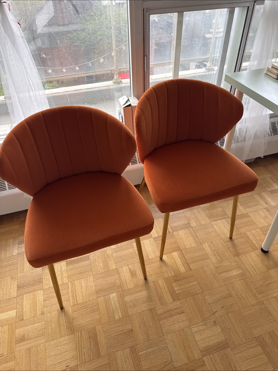 2 Velvet Orange Chairs