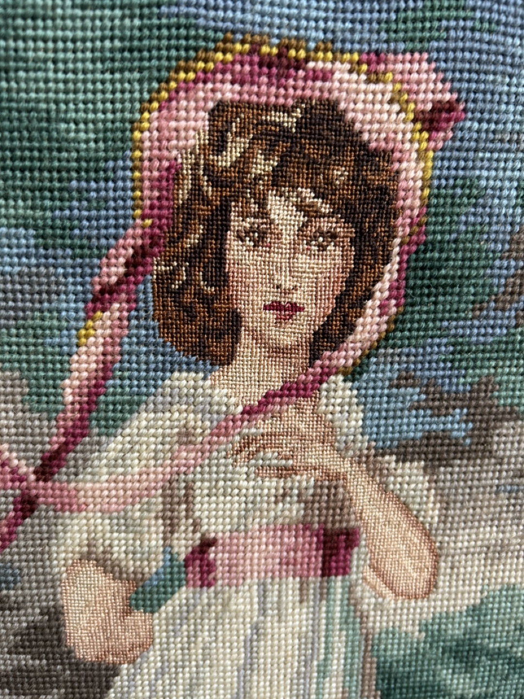 Vintage Needlepoint “PINKIE” Tapestry Framed Artwork - photo 2