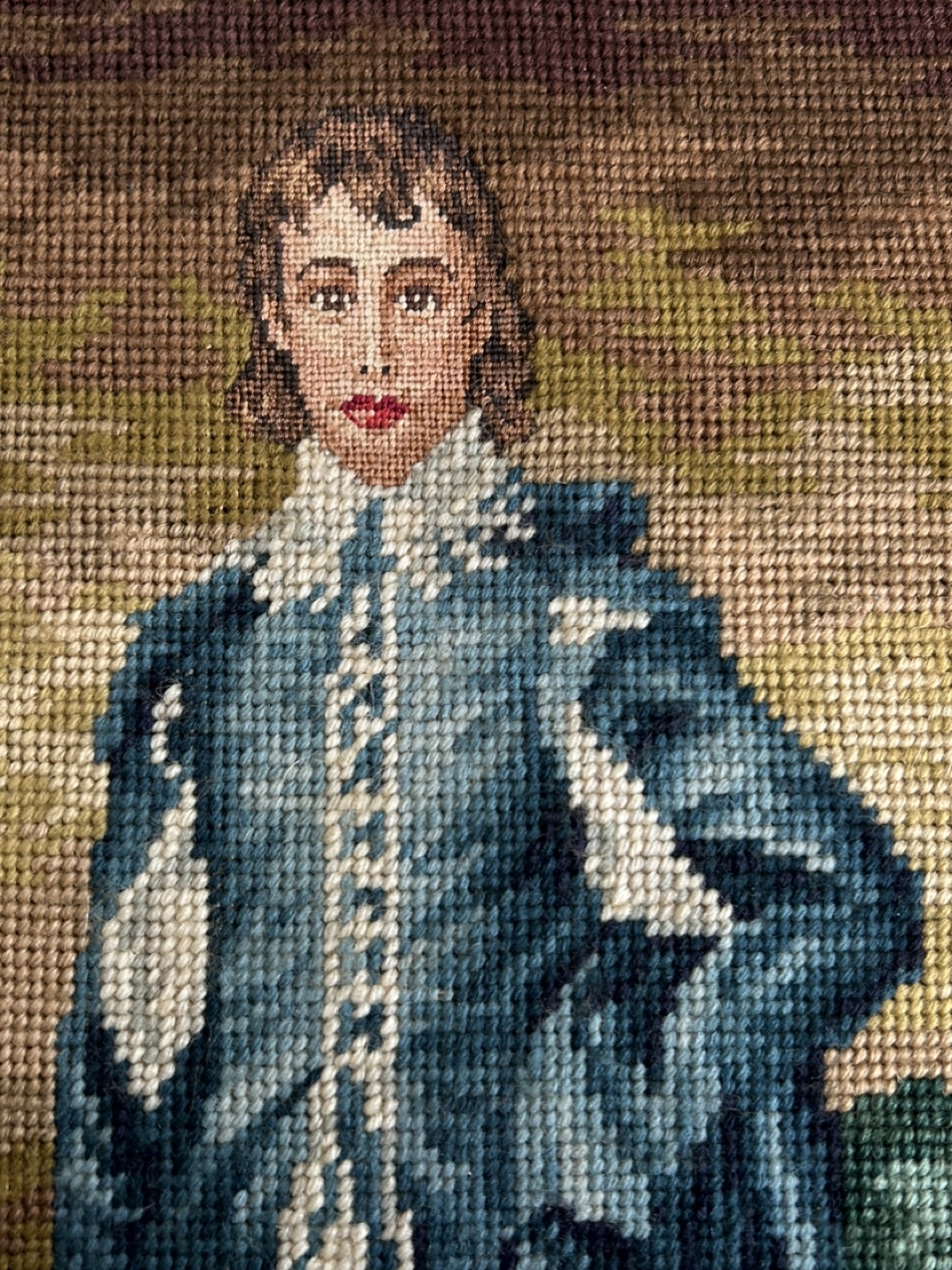 Vintage Needlepoint Tapestry of “BLUE BOY” - photo 3