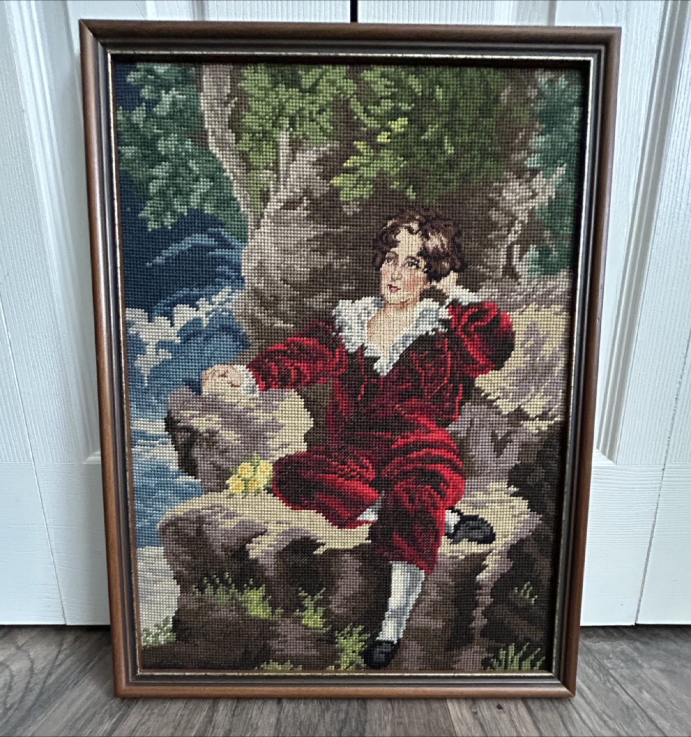 Vintage Needlepoint Picture, “RED BOY”