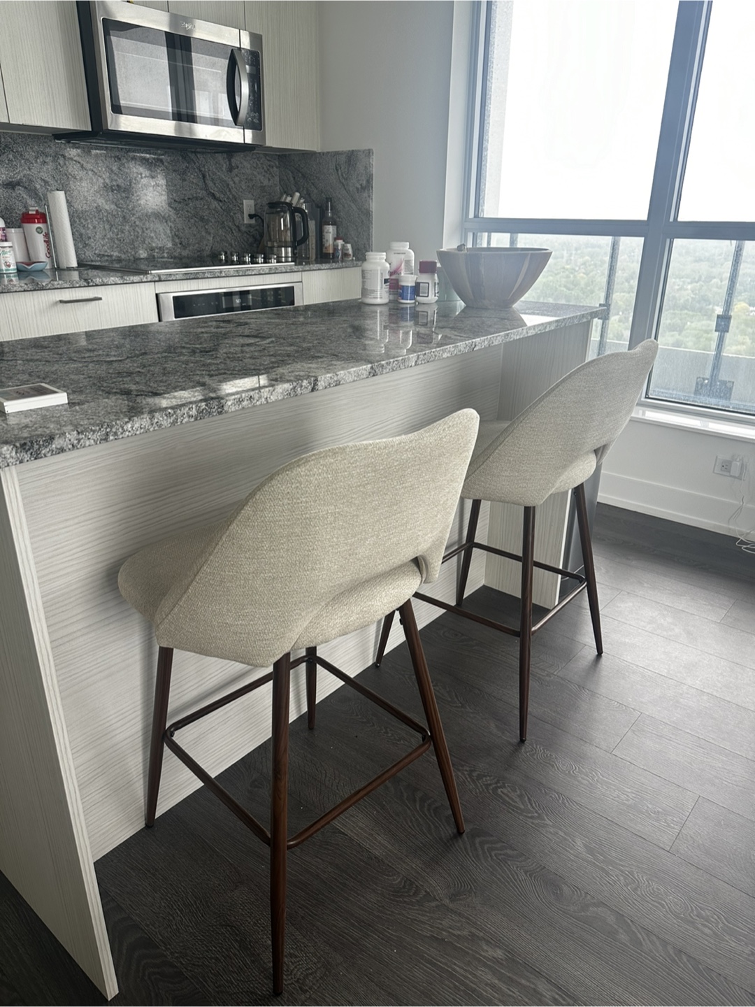 Pair of Beige Kitchen Counter Stools