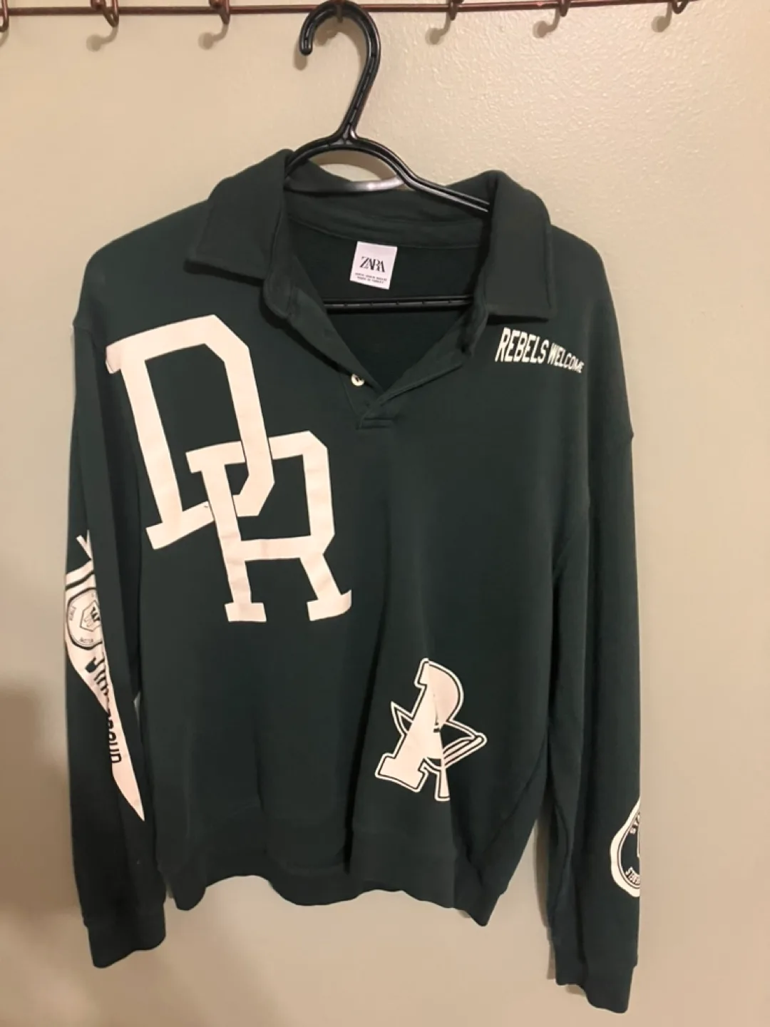 Zara Men's Green Rugby Polo Sweatshirt thumbnail