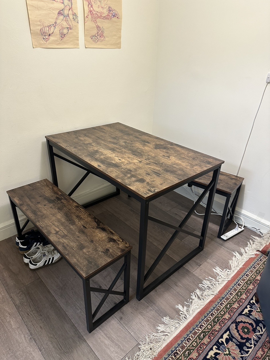 VECELO Kitchen Table with 2 Benches