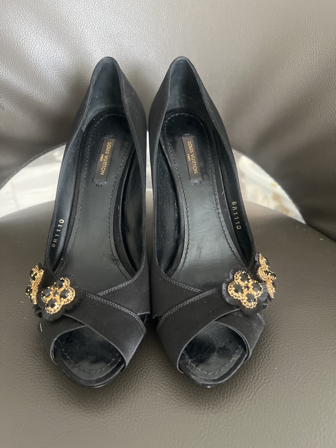 Louis Vuitton Black Satin Peep-Toe Heels - photo 2