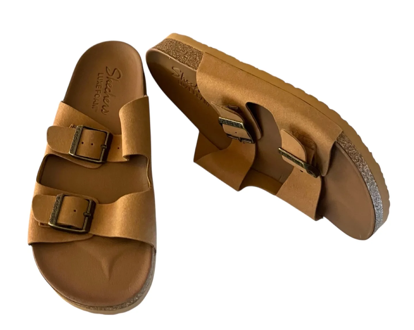 Skechers Luxe Foam Tan Sandals Women's 8 thumbnail