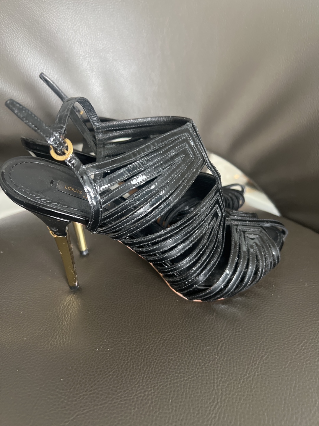 Louis Vuitton Black Patent Leather Sandals - photo 2