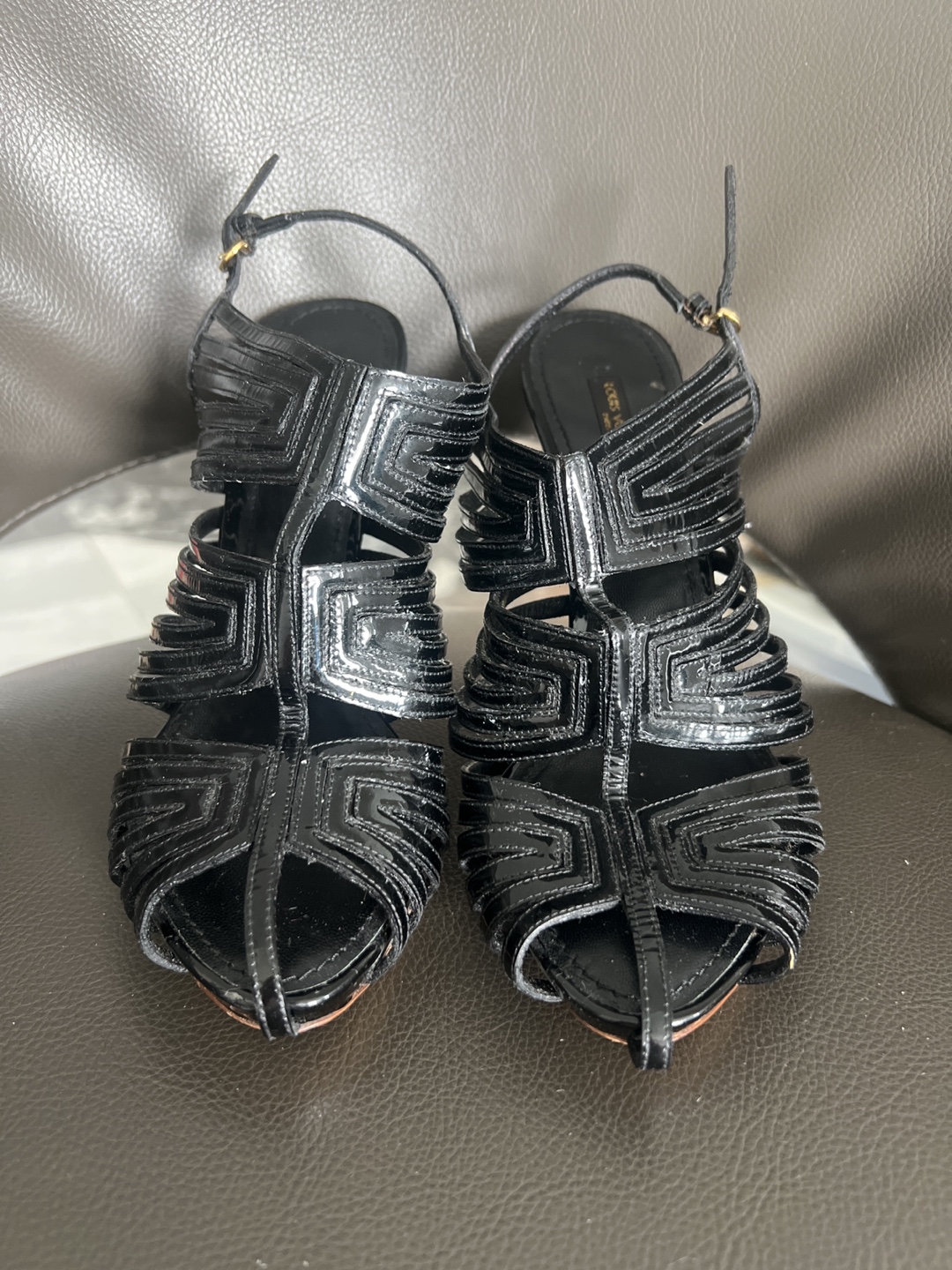 Louis Vuitton Black Patent Leather Sandals