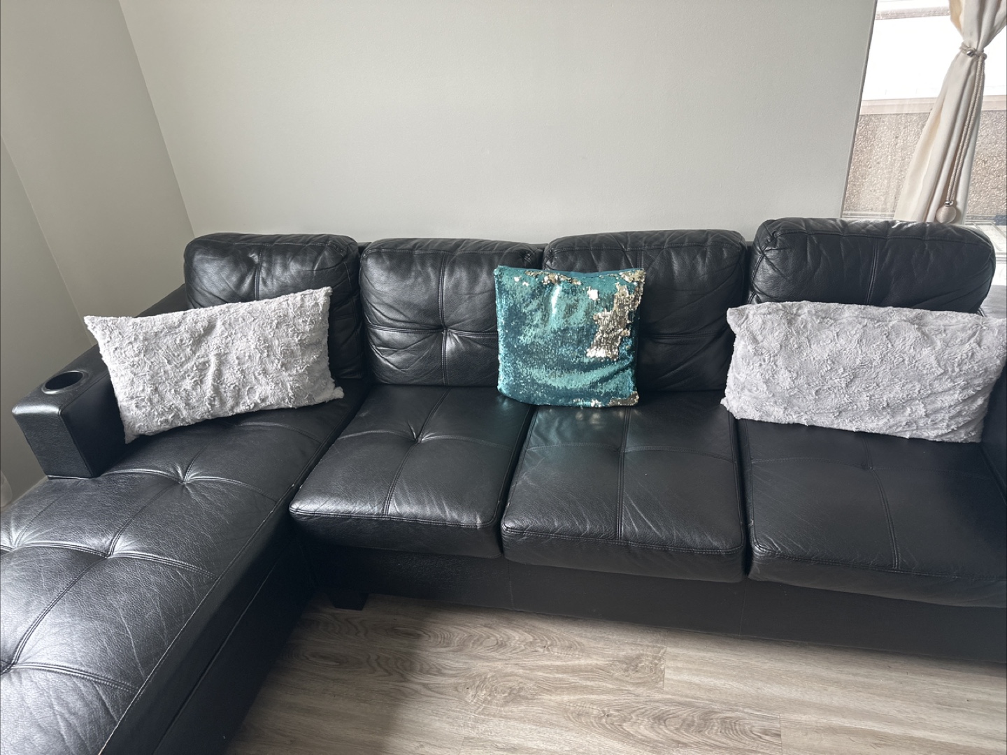 Black Leather Sectional Sofa - photo 2