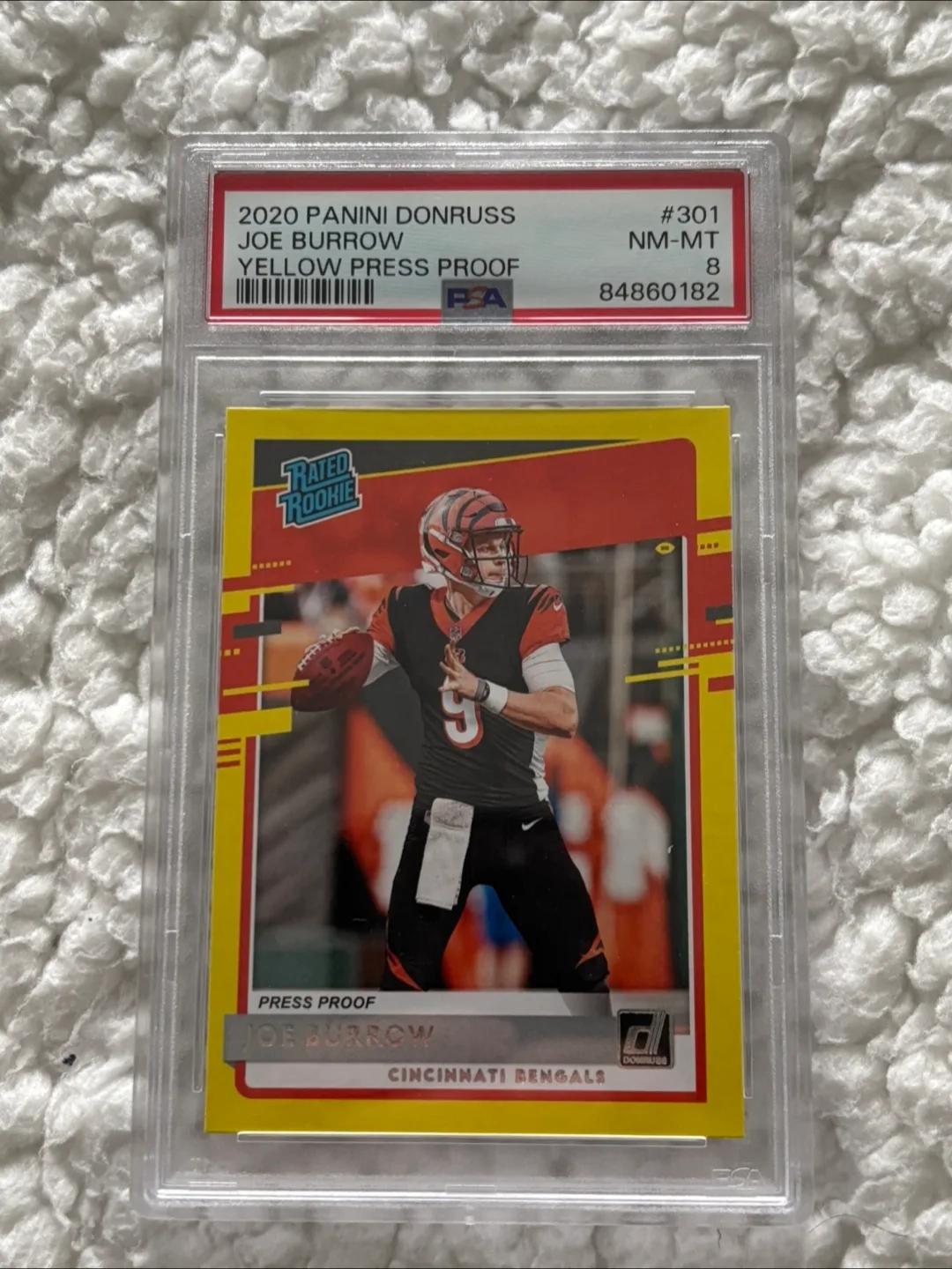 2020 Panini Donruss Joe Burrow Yellow PSA NM-MT 8 thumbnail