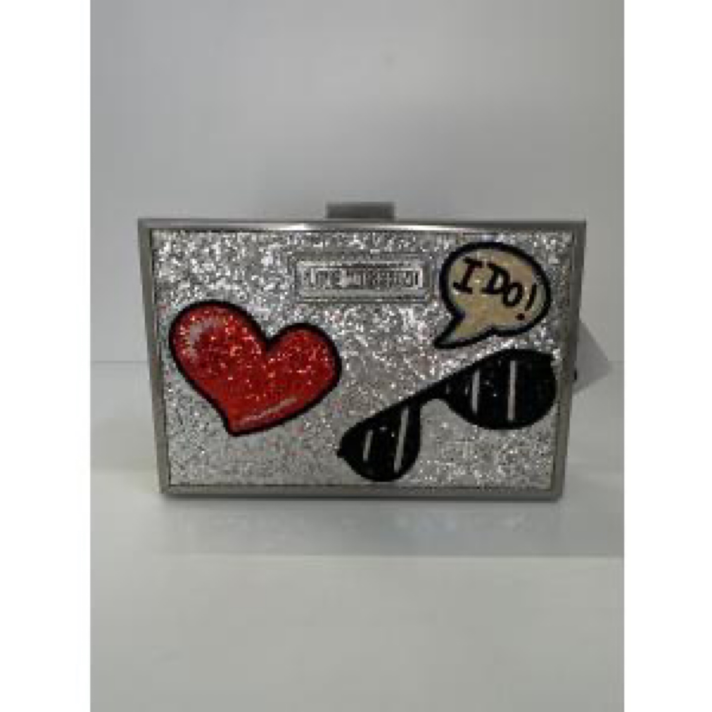 Silver Glitter Clutch with Patches -  Unique Wedding Accessory!