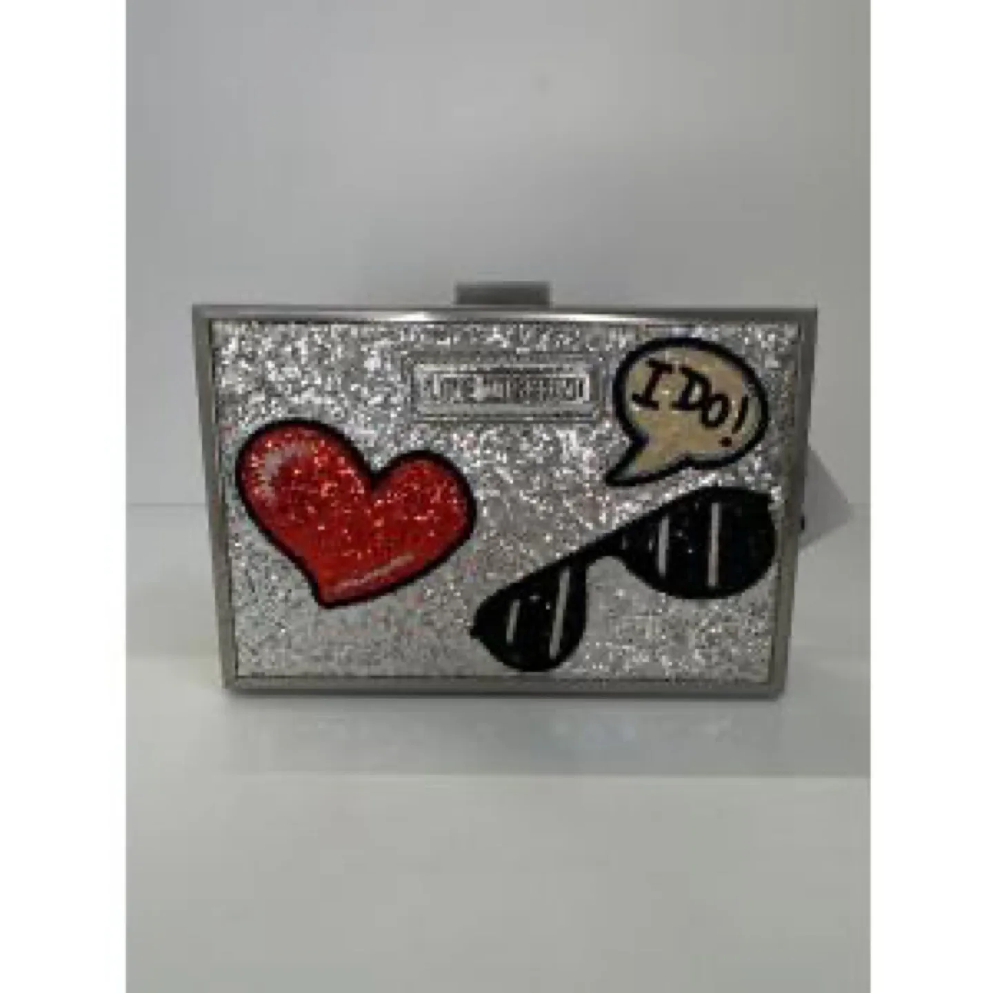 Silver Glitter Clutch with Patches -  Unique Wedding Accessory!
