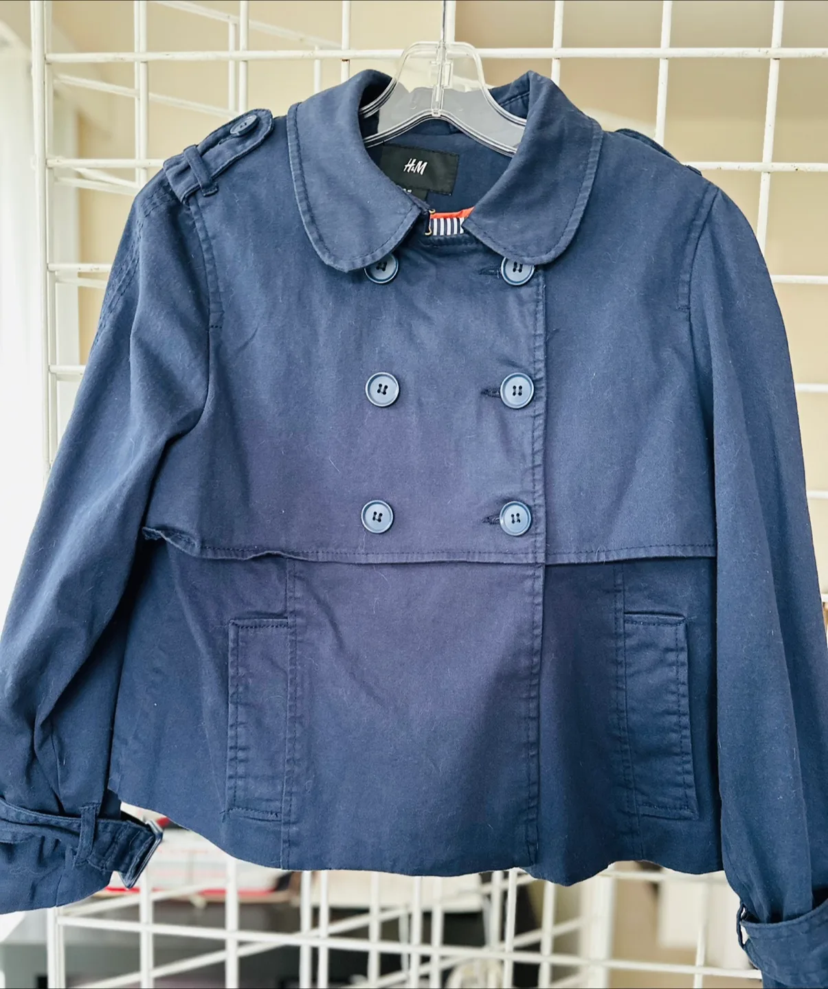 H&M Navy Blue Double-Breasted Jacket - Size CA 10 thumbnail