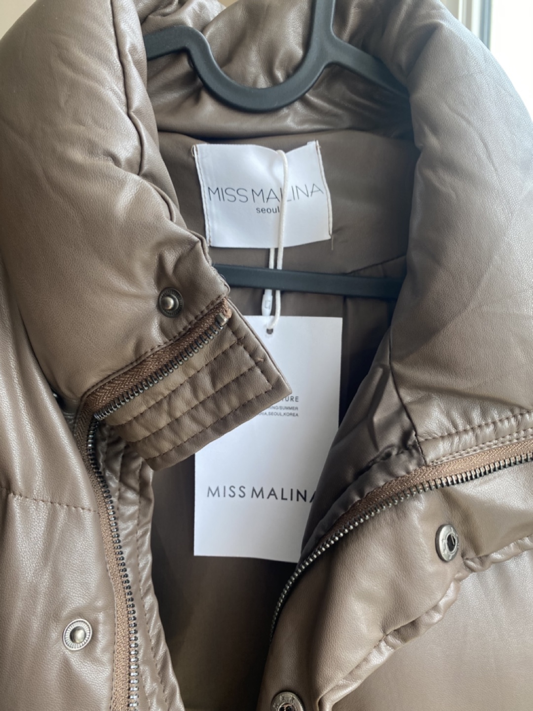 Faux Brown leather cropped Puffer Jacket from South Korea - photo 2