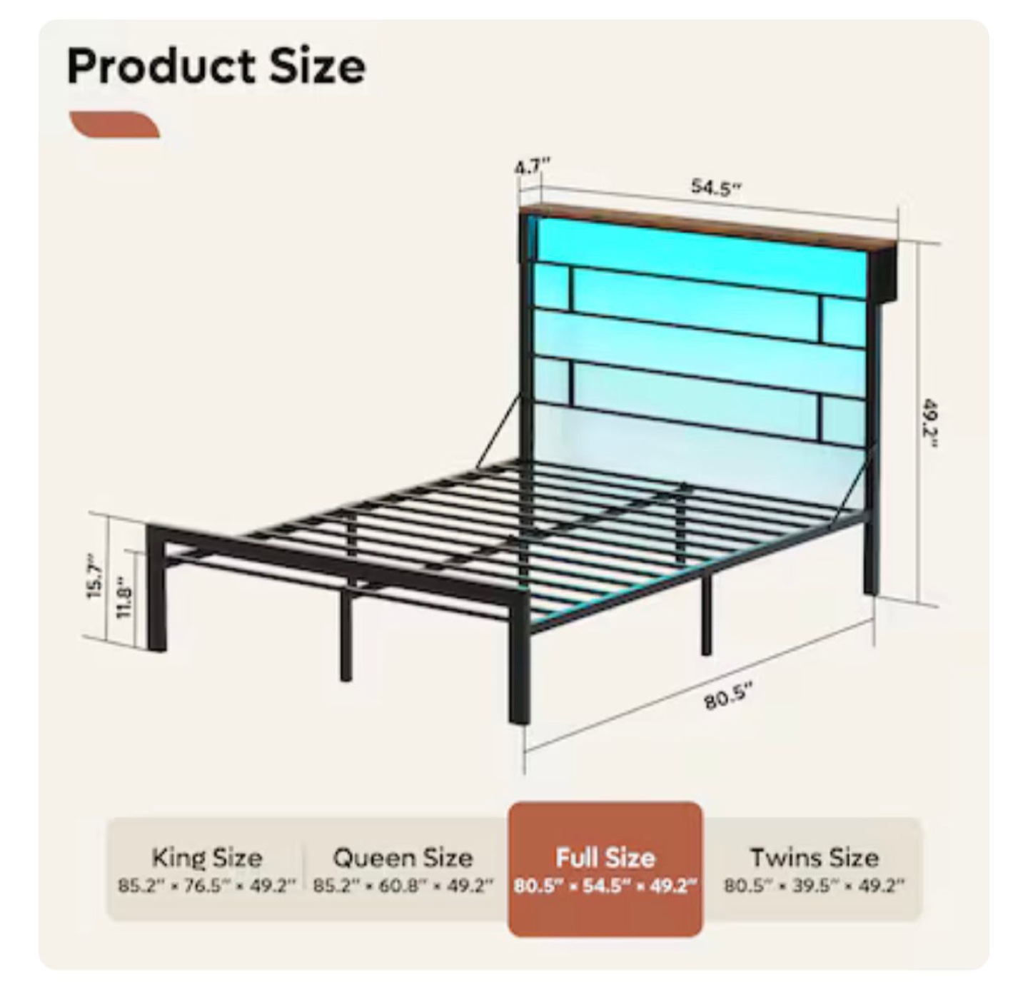 Full Size Bed Frame with LED Headboard - photo 2