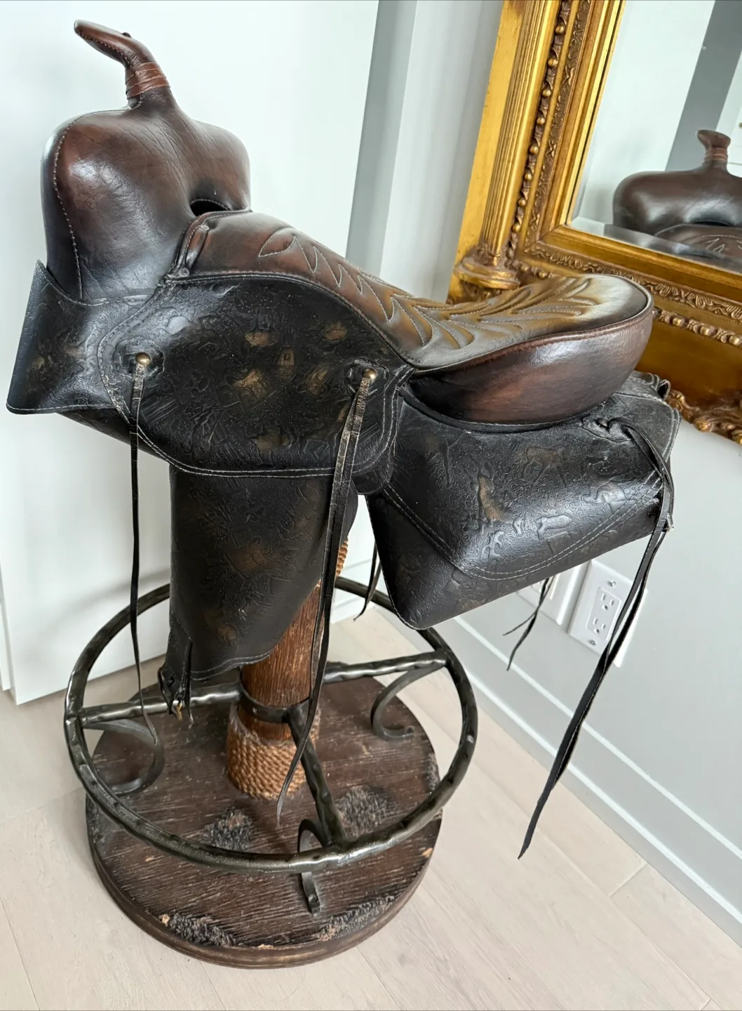 Rustic Equestrian swivel stool thumbnail