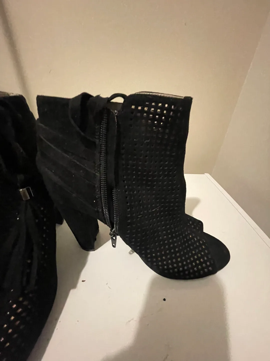 Sz. 8 - Black Heeled Booties - Open Toe thumbnail