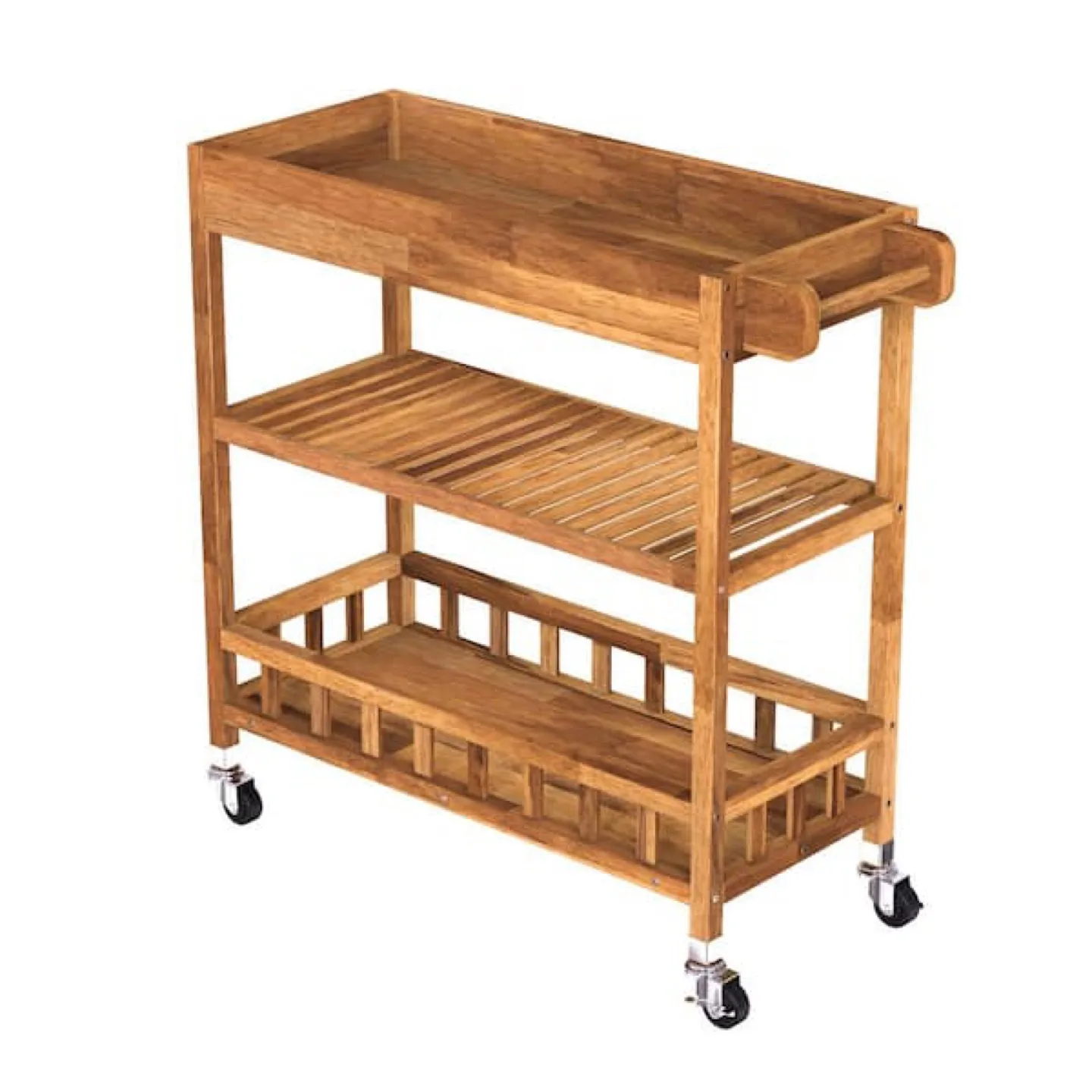 3 Tier Large Solid Acacia Kitchen Cart, Golden Teak thumbnail