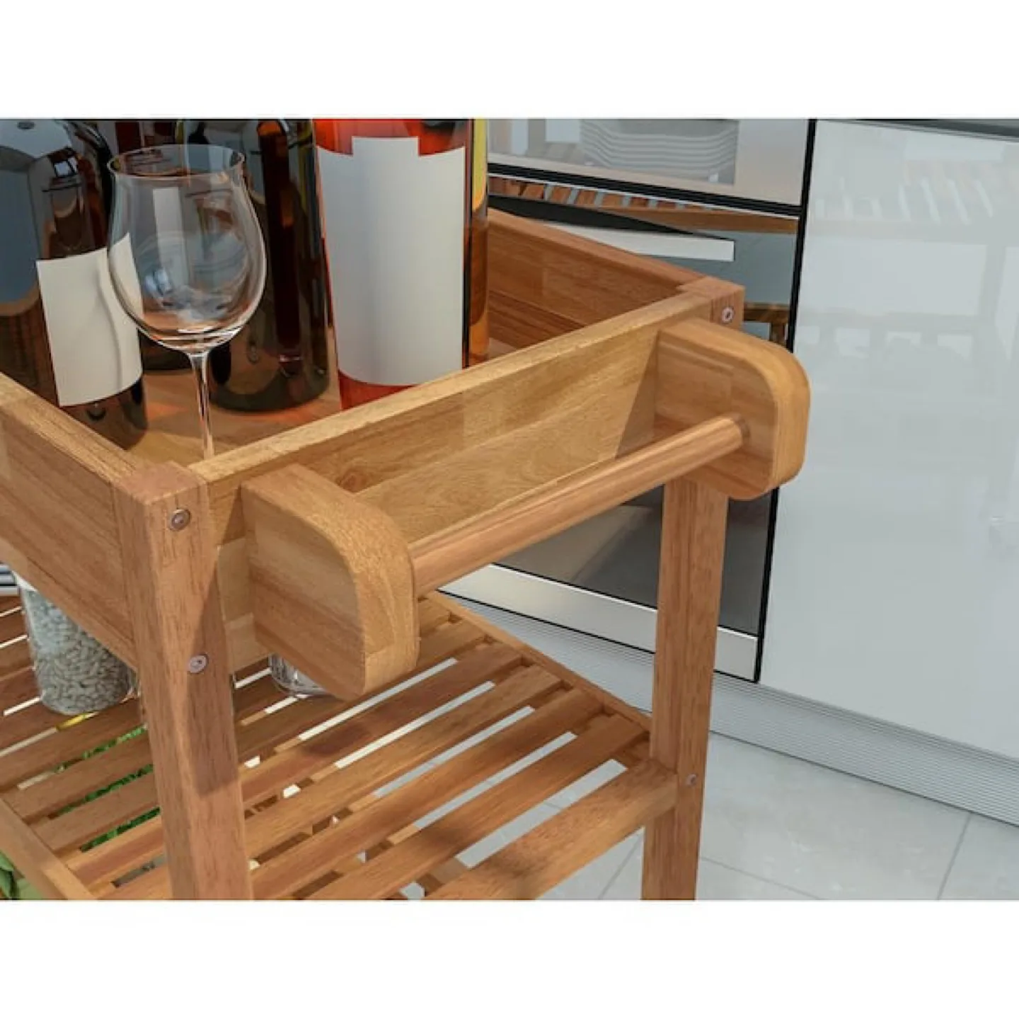 3 Tier Large Solid Acacia Kitchen Cart, Golden Teak image indicator(2)