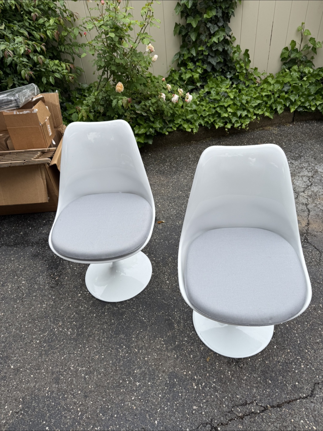 Set of Two White Swivel Chairs